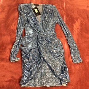 Light blue long sleeved sequin dress
